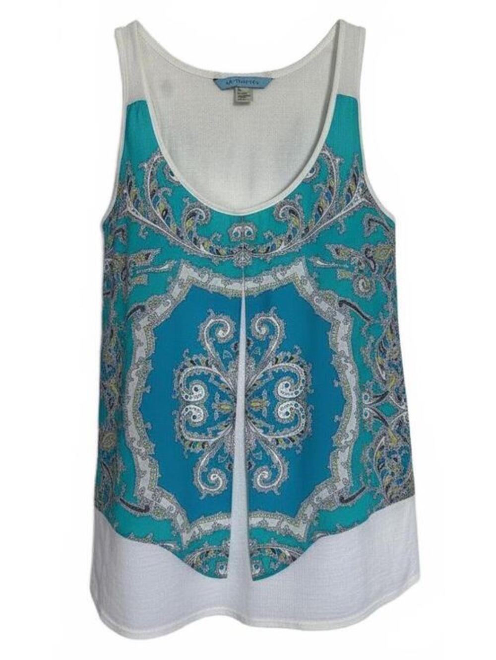 Anthropologie Leifnotes Parted Paisley Tank Top Silk Blend Turquoise Blue XS